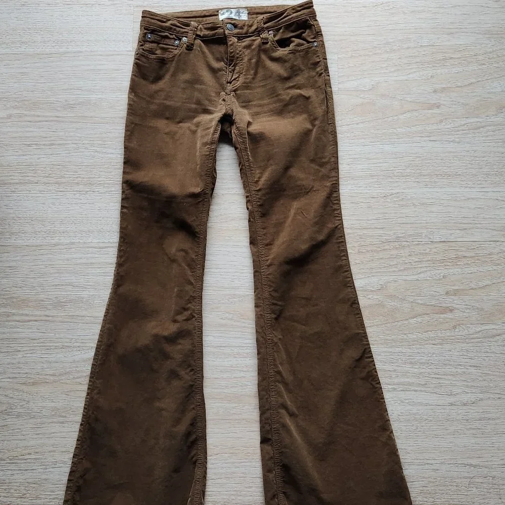 We The Free Corduroy Flare Pants Raw Hem 5-Pocket Stretch Zip Brown - Picture 2 of 10